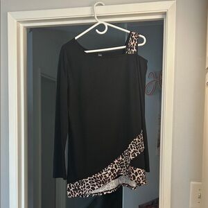 SHEIN Black and Leopard Print Long Sleeve Top